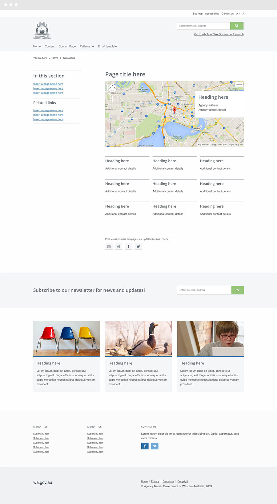 A screen capture of the contact page